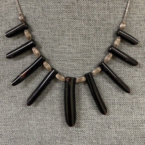 Vintage Sterling and Black Coral Chain Necklace - Picture 7 of 8